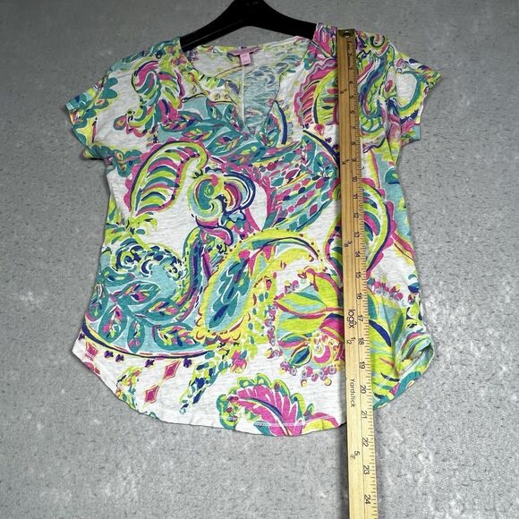 Lilly Pulitzer Shirt Womens Size XXS Blue, Green, Pink, Turquoise & White Linen - Picture 6 of 11
